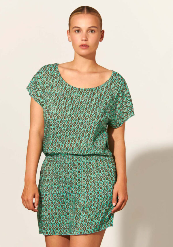 VESTIDO LOWEN - S, GEOMÉTRICO AZUL TURQUESA