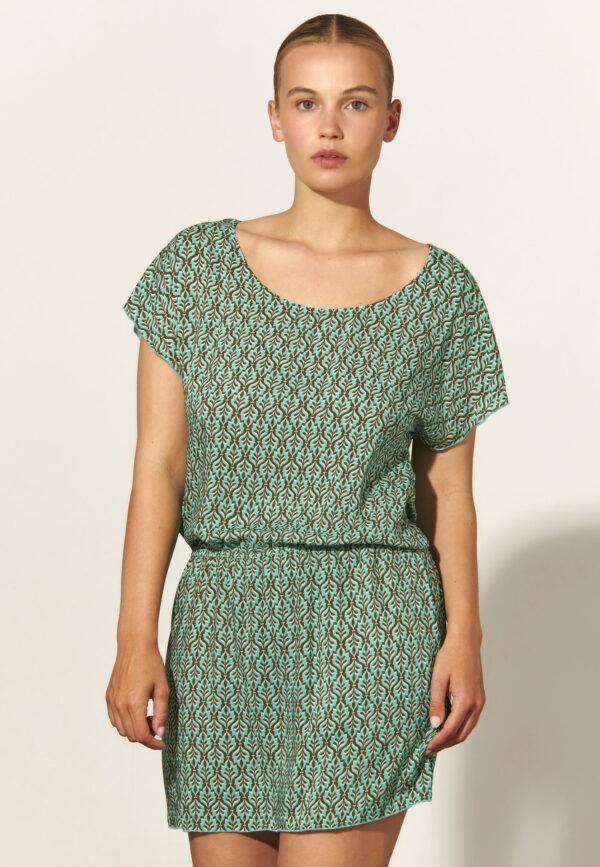 BAÑADOR ESCOTE PICO LOWEN VESTIDO LOWEN - S, GEOMÉTRICO AZUL TURQUESA